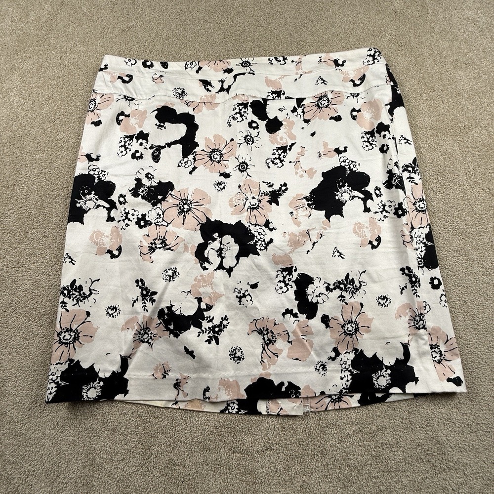 Donna Ricco New York Skirt Size 14 Stretch White Black Floral Pencil Career